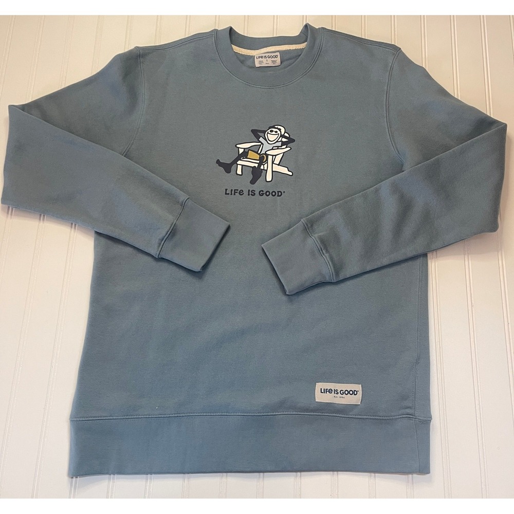 Life is Good Mens Jake Adirondack Chair‎ Crewneck Sweatshirt Blue Small